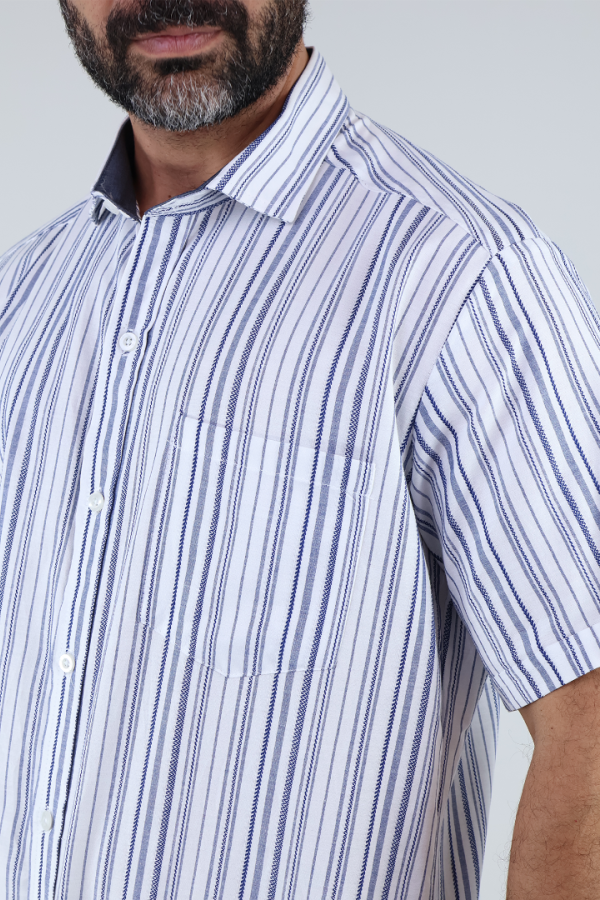 Camisa Hombre Manga Corta Rayas Verticales Estilo Moderno